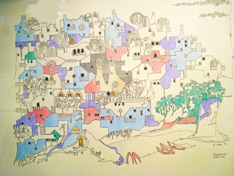 Hügelstadt mit Strand